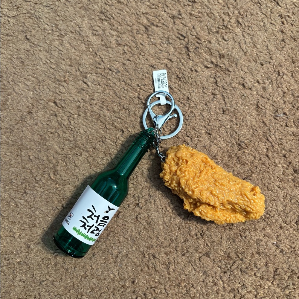 Bling Box Korean Green Bottle and Chicken Keychain 3D from korea cute